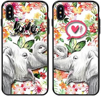 IPhone 10/Iphone X Case,TTOTT 2x Elephant Flower Valentine Boyfriend Girlfriend Couple Matching Cases,ToughShell Bumper Slim Light Premium Transparent AirShock Protective Case for 8 5.8"