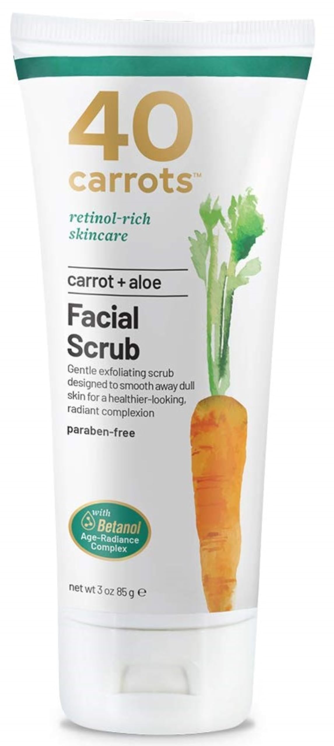 40 Carrots Carrot Aloe Facial Scrub - Improve Skin Tone, Texture, and Clarity, for Softer, Brighter Skin