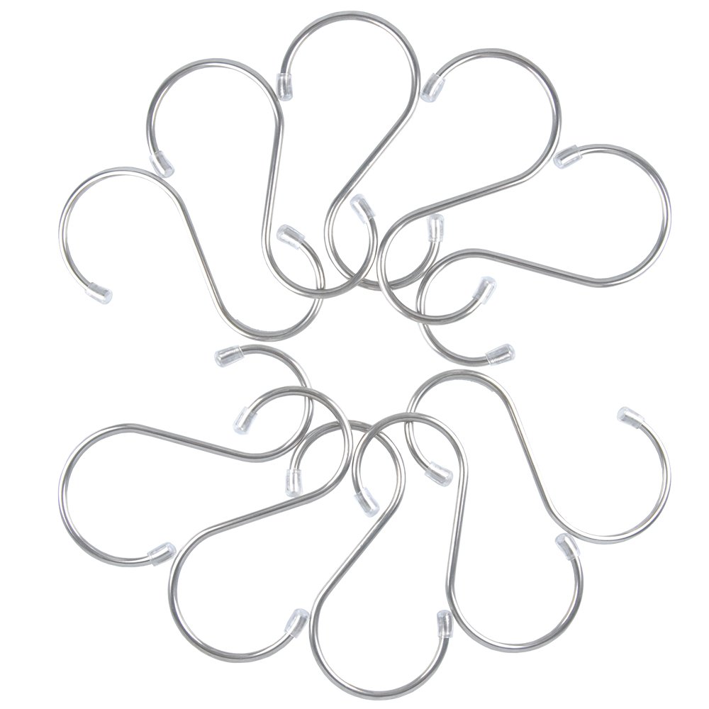 MUYI Kitchen Tools Premium Round S Shaped Hooks in 10 Pack Polished Stainless Steel Metal (L)