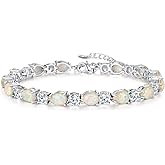 CiNily Opal Tennis Bracelet October Birthstone Bracelets for Women 14K White Gold Plated Oval Fire Opal Jewelry