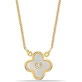 LeCalla Pendant Necklaces for Women | 925 Sterling Silver 14K Gold-Plated Antique Mother of Pearl, Heart & Clover Necklaces | Jewelry Gifts for Mother’s Day & Special Occasions