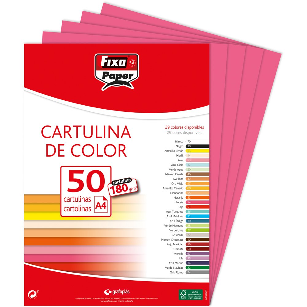 Fixo Paper 11110354 – Pack of 50 A4 Cards Fuchsia 180 g
