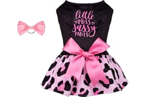 CuteBone Little Miss Sassy Pants Dog Leopard Print Dress Velvet for Small Dogs Girl Puppy Dresses Pink Dog Clothes CAD-CVA15X