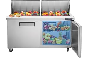 JINSONG 60" Commercial Refrigerator, 2 Door Sandwich Prep Table, Commercial Prep Table Salad Bar Refrigerator with Cutting Board & 24 Pans for Restaurant Kitchen