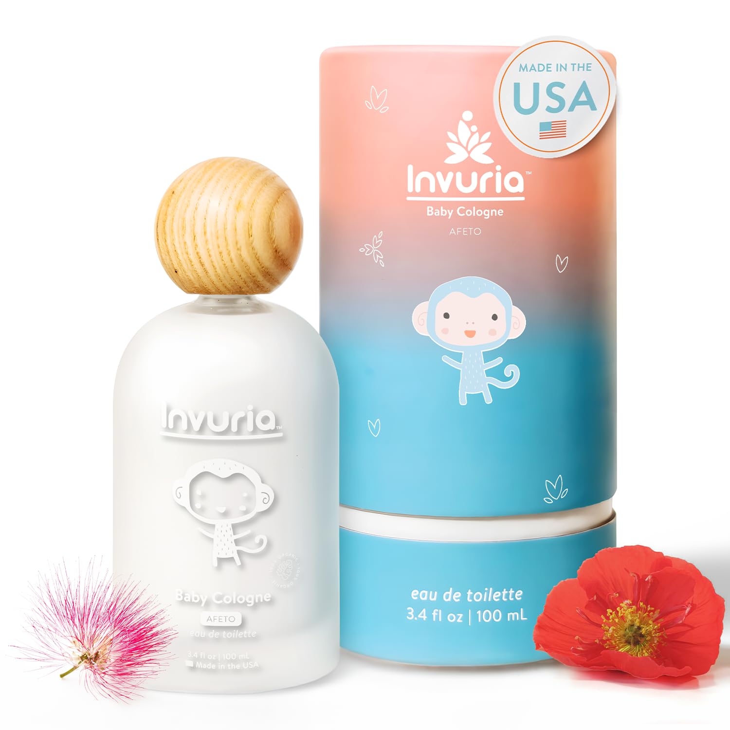 Invuria Afeto Baby Cologne | Alcohol-Free Cologne | For Boys & Girls | Baby Eau de Toilette | Newborn Perfume | 3.4 oz | 100 mL