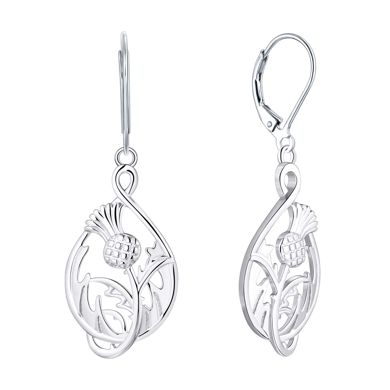 JO WISDOM Scottish Thistle Earrings,925 Sterling Silver Scotland Flower Outlander Drop & Dangle Earrings Jewelry for Women