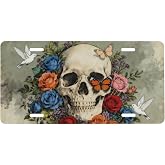 LHUAIKI Skull Rose Bird Front License Plate Car Decorative License Plates | Aluminum Metal Decor Accessory Novelty Vanity Tag Cover with 4 Holes for Men Women 6