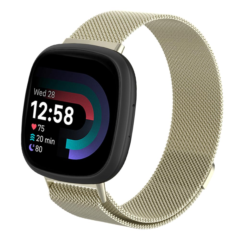 Moydolo Compatible with Fitbit Versa 3 Versa 4 Bands Women Men, Stainless Steel Metal Adjustable Magnetic Lock Loop Replacement Mesh Straps for Fitbit Sense/Sense 2/Versa 3/Versa 4