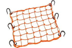 ZUOZE Small Cargo Net 15"x15" Stretches to 30"x30" with Thicken Hooks | Natural Latex Core, Tight 2”x2” Mesh Heavy Duty Bungee Net for Motorcycle Helmet, Bike, ATV, UTV, Luggage (Orange, 1 Pack)