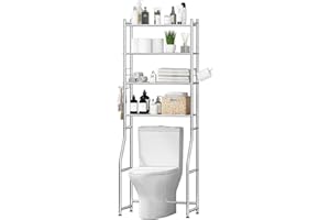 Ekisemio Over The Toilet Storage Rack, 4-Tier Metal Over Toilet Storage Shelves, Freestanding Bathroom Organizer with 4 Hooks and Paper Holder, Above The Toilet Storage Shelf for Bathroom, Chrome