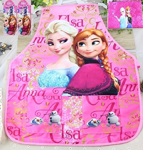 CJB Frozen Elsa Anna Kids Waterproof Apron Sleeves Set Pink Word (US Seller)
