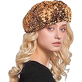 AIBEARTY Women Girls Sparkly Sequin Beret Hat Fashion Fun Stretch Beanie Cap Headwear for Festival Party Club Halloween