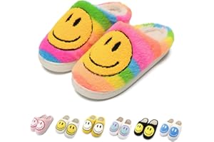FUUPNN Smile Face Slippers for Girls Boys,Retro Cute Soft Plush Indoor Outdoor Shoes Fuzzy House Lightweight Slippers with Memory Foam Warmth Happy face Slippers Non Slip Smile Slippers for Winter