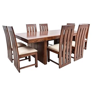 Strata Furniture Sheesham Wood Furniture Dining Table with 8 Chairs for Living Room (Walnut Finish)