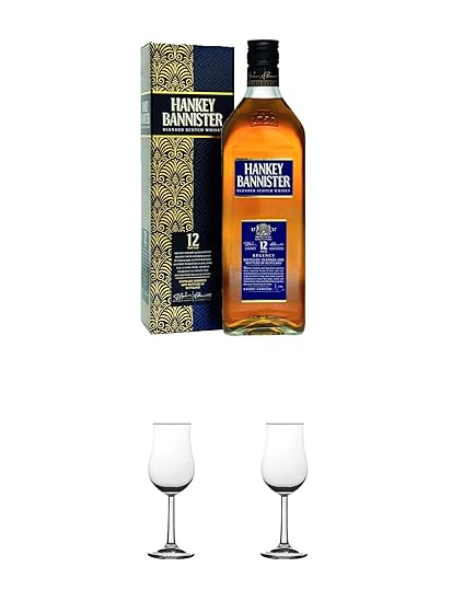 Hankey Bannister 12 Jahre 0,7 Liter + Nosing Gläser Kelchglas Bugatti mit Eichstrich 2cl und 4cl 1 Stück + Nosing Gläser Kelc