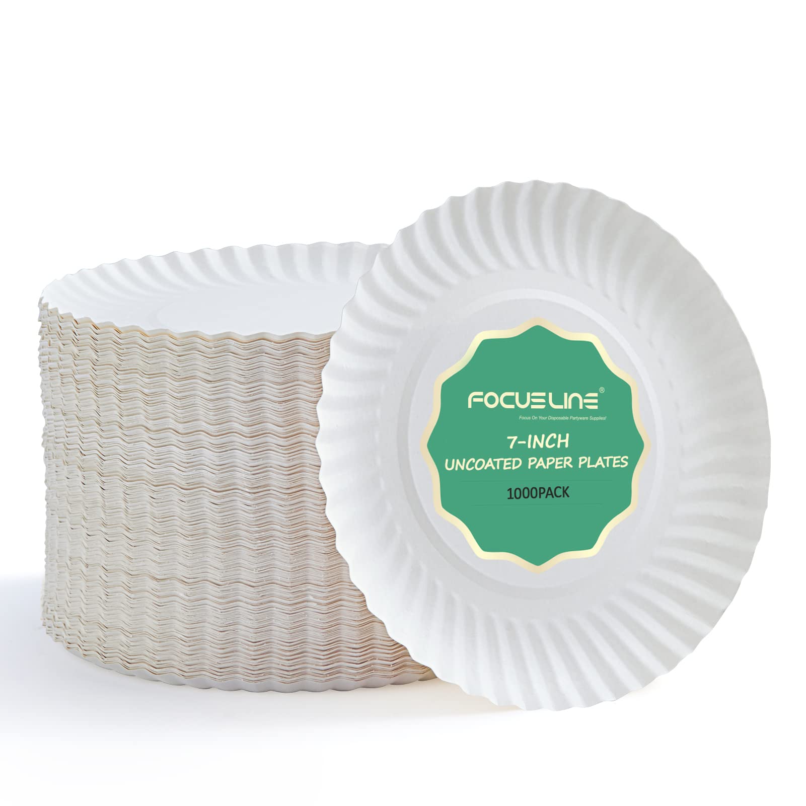 Photo 1 of FOCUSLINE 7 Inch Paper Plates, White Paper Plates Uncoated, Everyday Disposable Dessert Plate 7" Small Plate Bulk 1000 Count