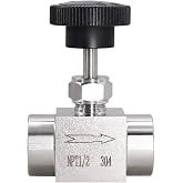 Napredak Needle Valve, Female 1/2 NPT Ports, Stainless Steel Body, 1 Pack | 1/2 NPT valve for oil/gas, female-to-female connections matching male fittings at both ends for inline installation, 1200 PSI