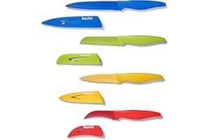 Starfrit Set of 4 Multipurpose Knives, High Carbon Stainless Steel Blades, Non-Stick Coating, Ergonomic Handles, Paring, Peel