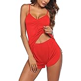Ekouaer Women Pajamas Set Cami Shorts Set Soft V Neck Sleepwear Sleeveless Lingerie Pjs Set S-XXL