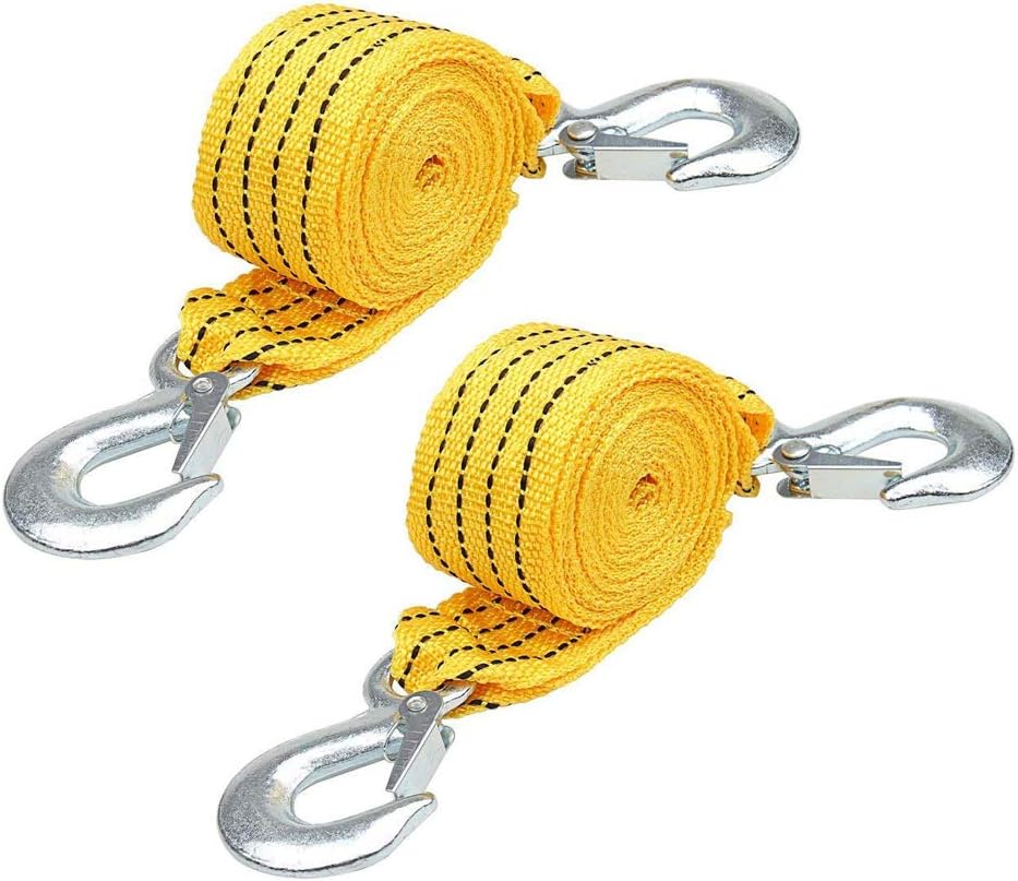 WENTS Tow Rope Fluorescent Nylon Car Tow Rope with Eagle Claw Hook 3 Meters High Strength Emergency Towing Rope Cable Cord Heavy Duty Recovery Securing Accessories for Cars Trucks 2 PCS