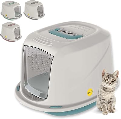 Cat Centre Medium Blue Hooded Litter Tray Extra Deep with Charcoal Filter