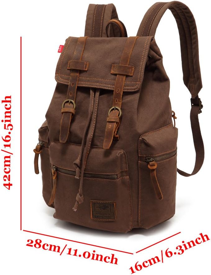 YUHAN Canvas Backpack Unisex Vintage Casual Rucksack Laptop Daypacks MacBook Bag Schoolbag Student Bookbag Satchel Hiking Camping Bag Khaki Black - Image 4