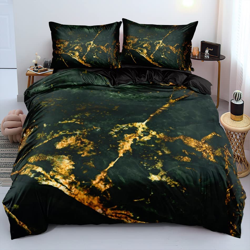 Luowei Bed Linen 135 x 200 cm Green Gold Marble Bedding Set 3D Print Microfibre Duvet Cover for Boys Girls Teenagers with 1 Pillowcase 80 x 80 cm and Zip โ image 1