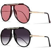 GUVIVI Oversized Aviator Sunglasses for Women Men 2026 70s Retro Gold Metal Sun Glasses Tangle Free Square Aviators