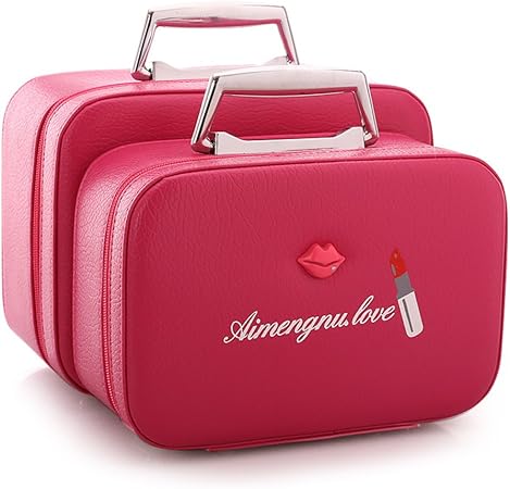 Amazon 化粧ポーチ 小さい 化粧バッグ旅行 ポータブル な 大容量 かわいい 多機能 唇 収納ボックス 女性化粧品バッグ ローズレッド 25x12x18cm 10x5x7inch Wayerty 化粧ポーチ 通販