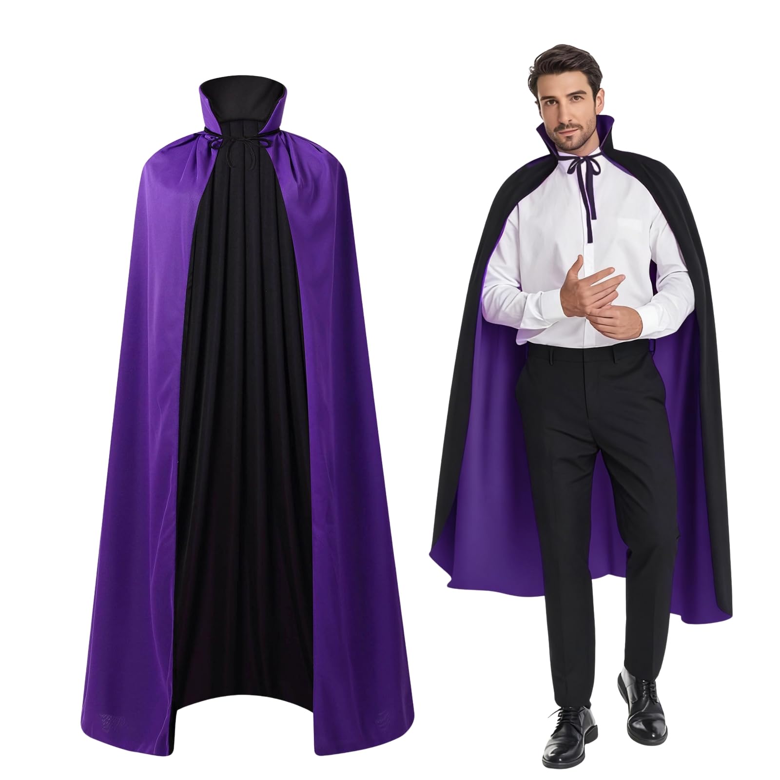maxToonrain Reversible Black & Purple Cape for Adults, Easter Halloween Christmas Cloak Fancy Dress Vampire Witch Wizard Role Play for World Book Day (90CM,Stand Collar) — image 1