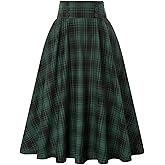 SEMATOMALA Women's Tartan Plaid A Line Skirt Fall Winter High Waisted Victorian Flowy Flannel Long Skirts