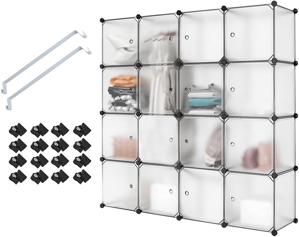 PONCTUEL ESCARGOT Plastic Storage Cube Plastic Wardrobe Cabinet Plastic Cube Organizer System for Clothes, Toys, Tool(16 Cubes)