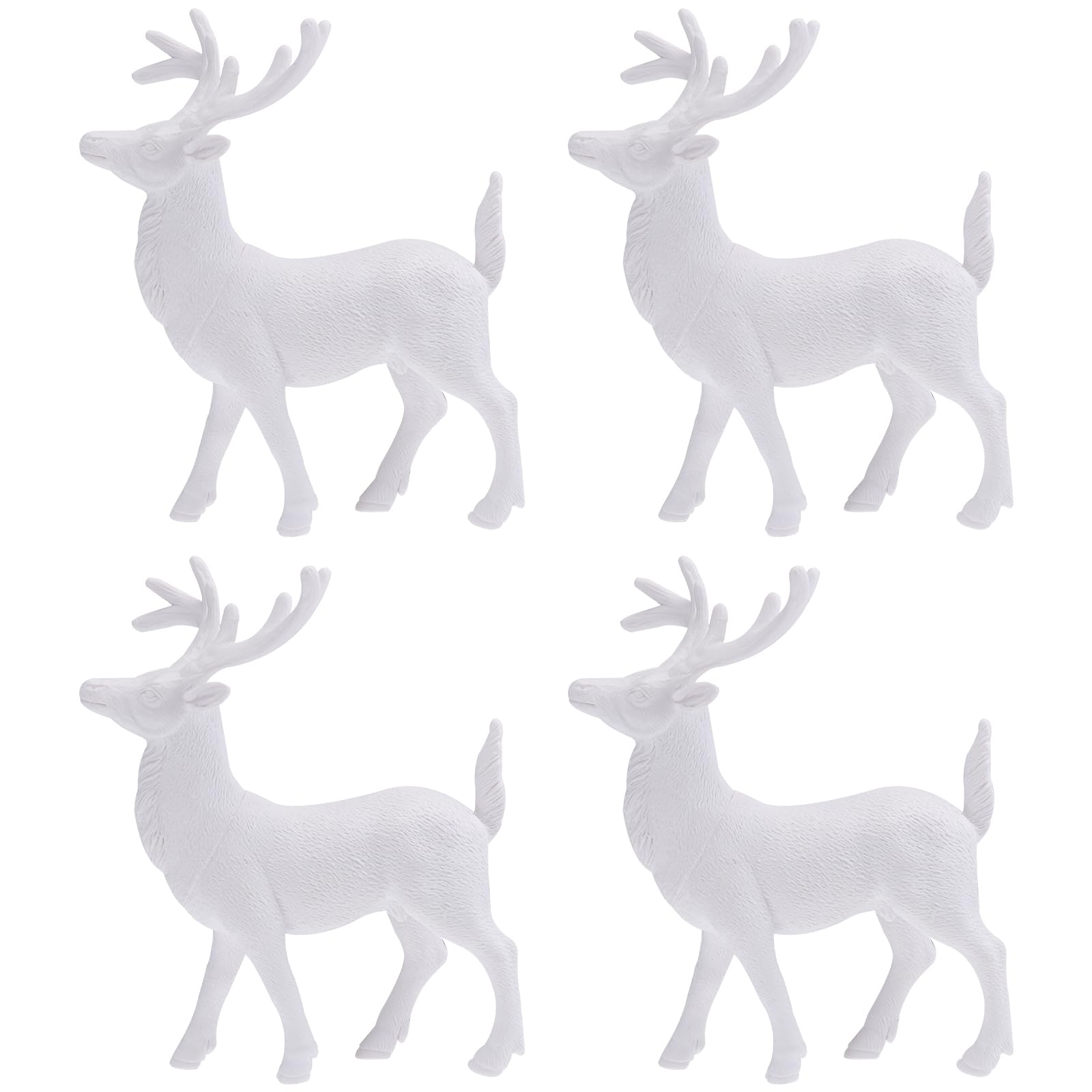 Amosfun 4pcs Christmas Reindeer Ornaments, Festival Desktop Resin Figurines, White Reindeer Statue Xmas Village Decoration Prop, Holiday Fireplace Decoration Christamas Party Supplies (14cm)
