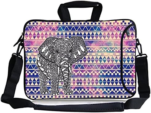 Kitron(TM) 15"-15.6-Inch Tribal Chevron Grey Elephant Bohemian Style Neoprene Laptop Sleeve Case Bag HandbagCarry Case Bag Side Pocket,Carrying Handle Removable Shoulder Strap