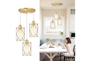 Osimir Brushed Gold Pendant Light Fixtures, 3-Light Dining Room Cluster Chandeliers with Clear Glass, Farmhouse Kitchen Island Adjustable Hanging Pendant Lighting for Sink Bedroom, CH9176BG3