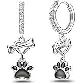 925 Sterling Silver Black Paw Hoop Earrings for Women Print Bone Heart Earrings Sweet Cute Dog Cat Pet Paw Puppy Animal Jewelry Gifts for Pet Lover Women Daughter Birthday
