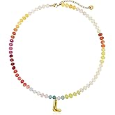 Badu Initial A-Z Colorful Beaded Gemstone Necklaces for Women 14K Gold Letter Pendant Necklace Natural Stone Summer Beach Handmade Jewelry Gift Trendy Necklaces