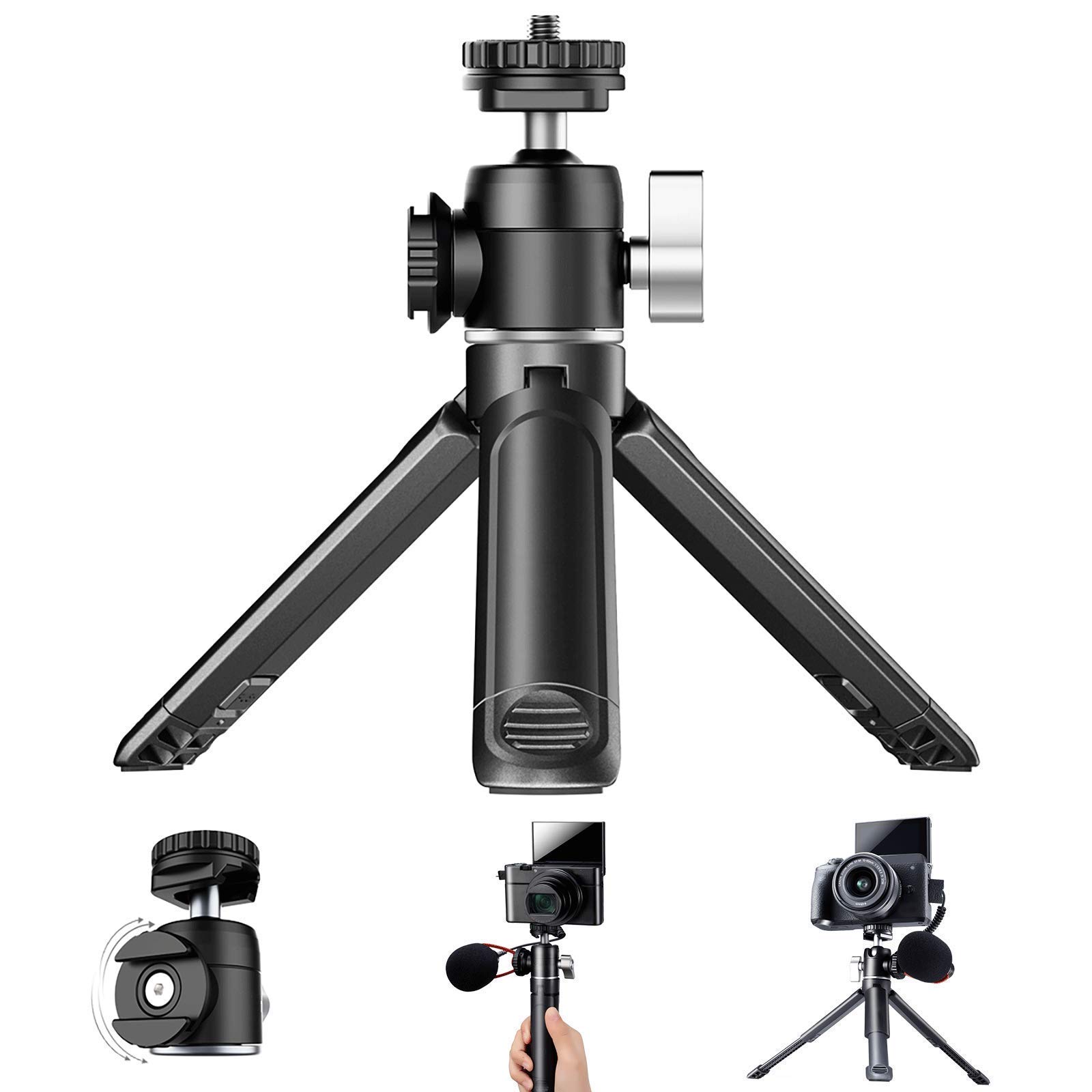Mini Tripod,Mini Camera Tripod with 360ยฐ Ball Head & Cold Shoe, Extendable Small Selfie Stick Tabletop Tripod for Camera Canon G7X Mark III Sony ZV-1 RX100 VII A6600 Vlogging Projector Webcam DSLR