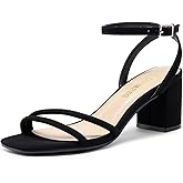 DREAM PAIRS Women's Chunky Strappy Heels Square Open Toe Ankle Buckle Low Heels Sandals for Daily Wedding Party Dress