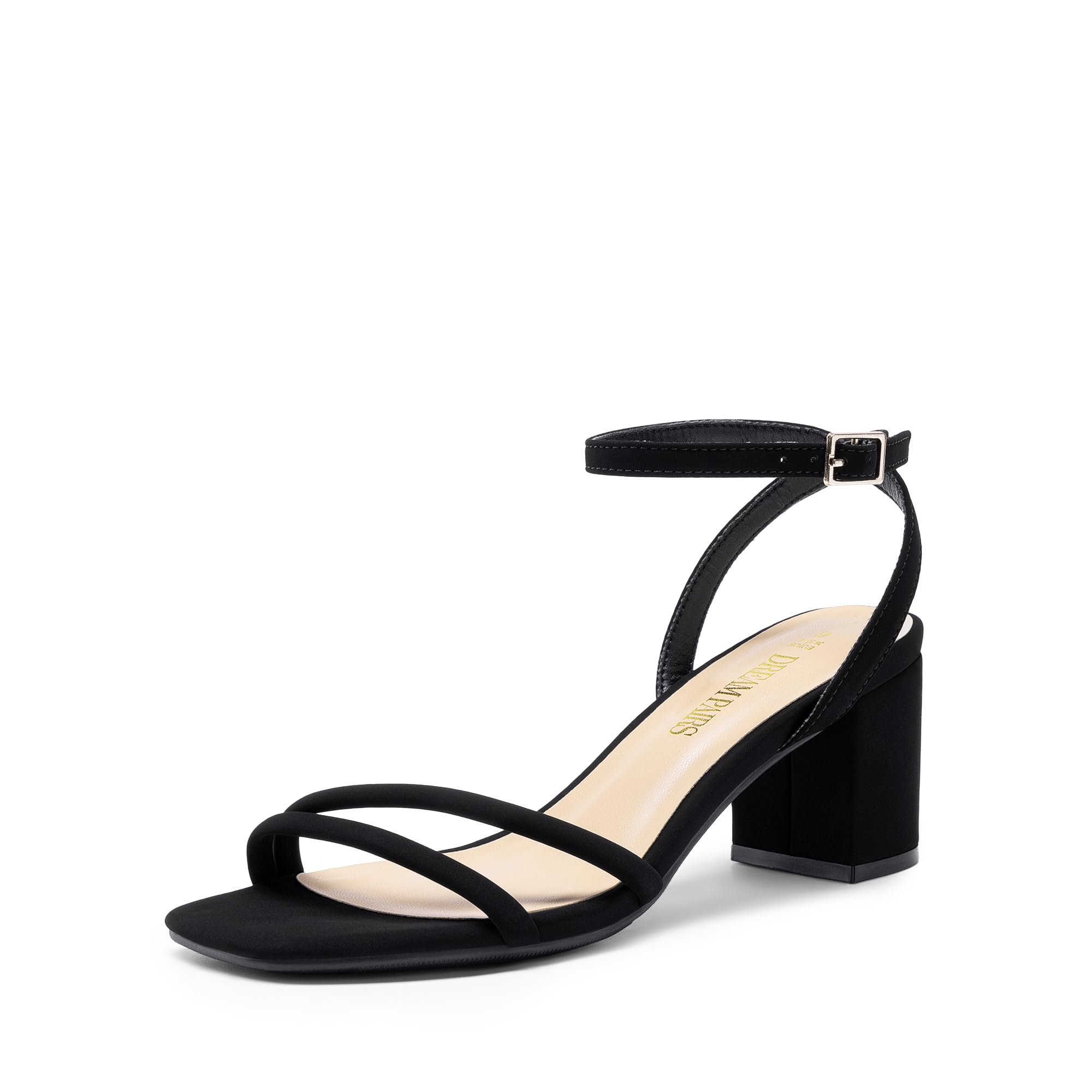 Photo 1 of DREAM PAIRS Women's Chunky Strappy Heels Square Open Toe Ankle Buckle Low Heels Sandals for Daily Wedding Party Dress, Size 8.5, Black