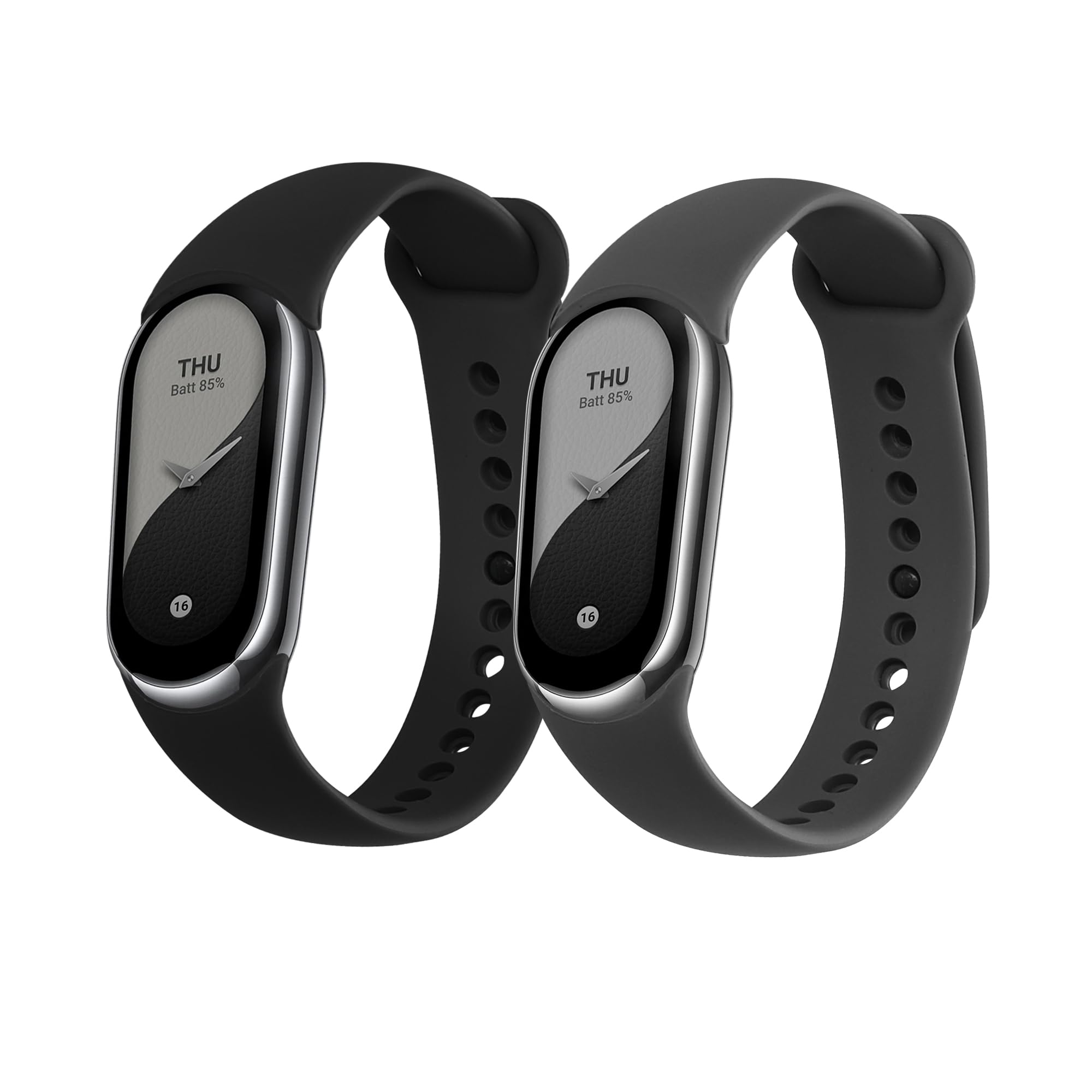 kwmobile 2x Straps for Xiaomi Mi Band 10 / Mi Band 9/8 Watch Strap - Silicone Replacement Watch Strap Set - Replacement Bands Black/Grey