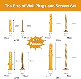 Sheryl&Rain 100Pcs Screws & Wall Plugs Set M6 M8 4 Sizes Rawl Plug Kit view 2