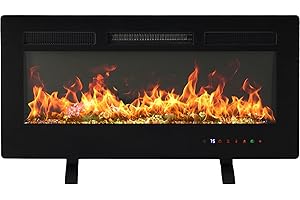 DUMOS 36 Inch Electric Fireplace Wall Mounted/Recessed/Free Standing Space Heater with Remote Control Adjustable Flame Colors Touch Screen Energy Saving, Black