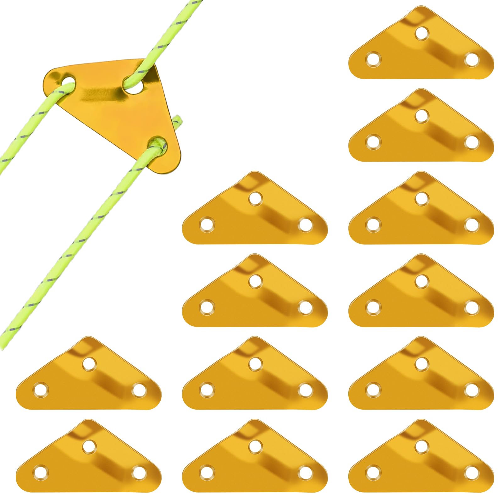 HOTUT Guyline Cord Adjuster, 12 Pcs Aluminum Rope Tensioner Cord Adjuster Wind Rope Buckle, Guy Rope Tensioners for Outdoor Activity, Tent Rope Adjuster for Hiking Camping Tent Accessory, Gold