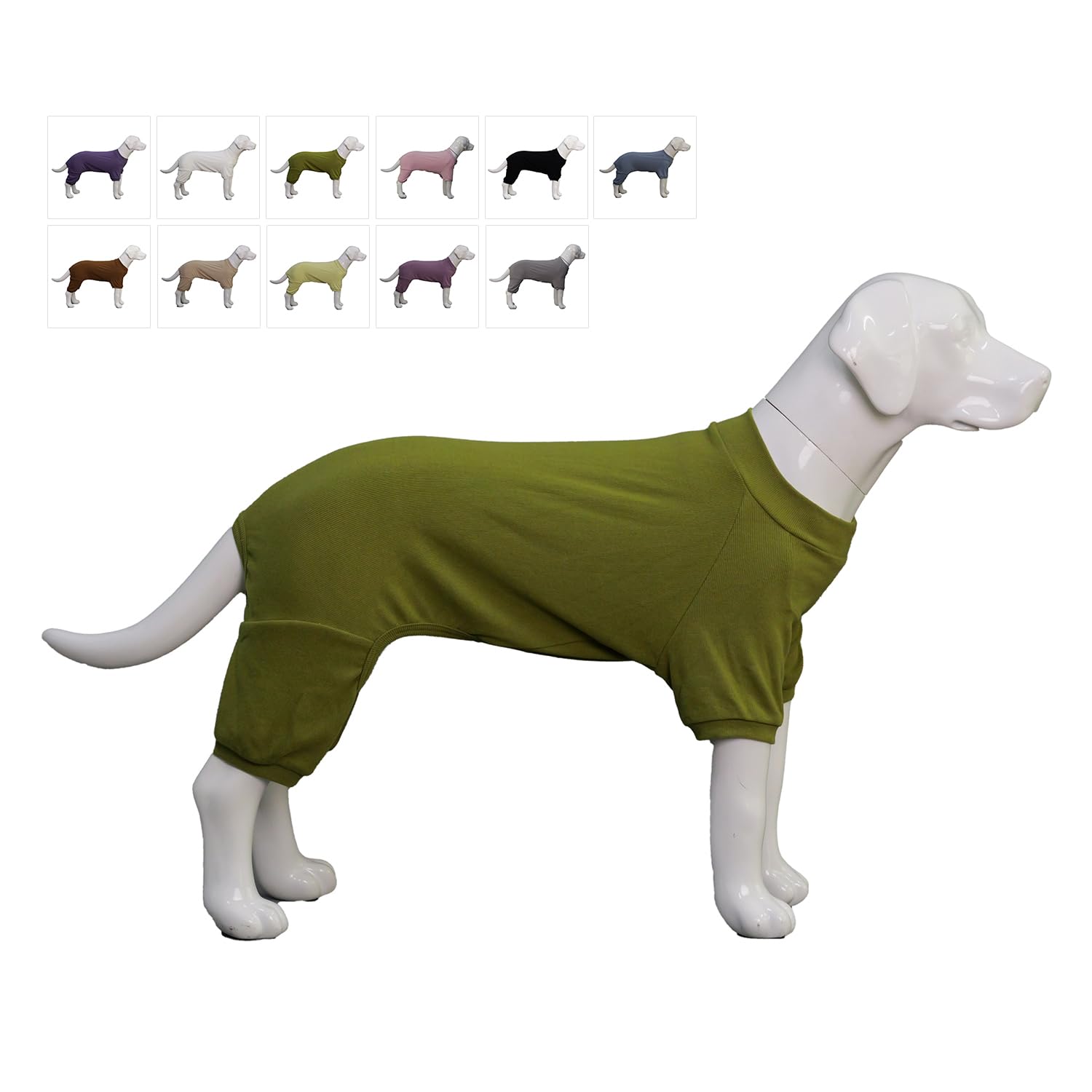 Lovelonglong Ribbed Dog Pajamas Cotton Knitted Dog Jumpsuits 4 Legged All Season Warm Pet Bodysuits for Large Medium Small Dogs Olive green 2XL