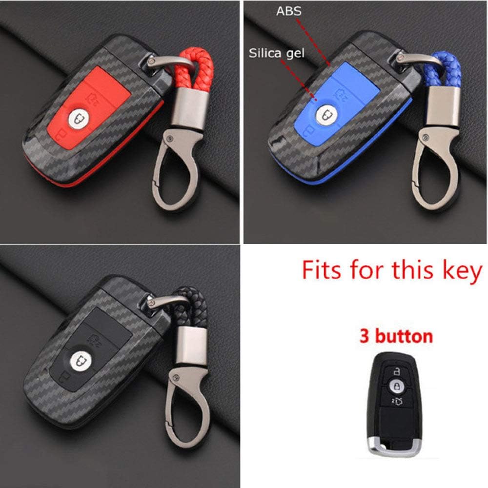 XUANXIAOBAO Car key shellAnti-fall Carbon fiber silicone Car Key Cover Case Suitable for Ford Fusion Mondeo Mustang Edge Expedition EXplorer 2018 Auto Shell,G,red