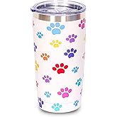 JIU HONG CHAO 20OZ Dog Mom Tumblers Paw Print Travel Mug with Lid Double Wall Insulatied Coffee Tumbler for ICold & Hot Beverage Mug Gifts for Dog Lover (Paw print)