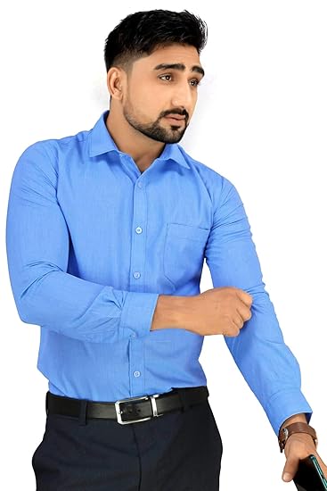 Uniform Sarees Corp Men�s Formal Regular Fit Full Sleeves Shirt for Office Wear T-445452T_Blue