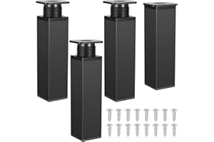 FULUSHOUXI 4 Pcs Metal Adjustable Furniture Legs, 15cm/6" Black Adjustable Feet for Furniture Support Legs Leveling Feet, Replacement Legs for Chair Feet Coffee Table Cabinet Couch Sofa Bed Desk Dresser Legs