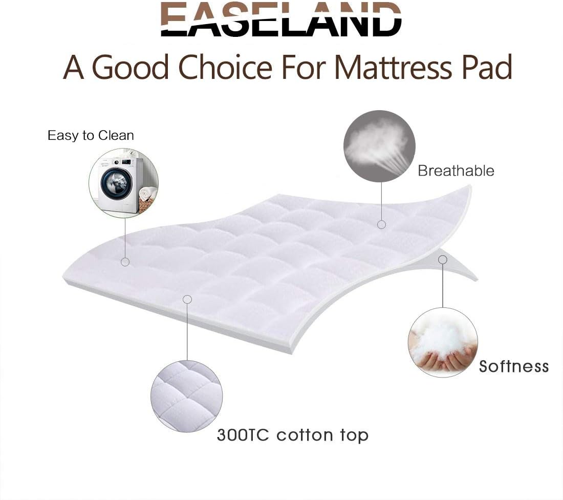 EASELAND Queen Size Mattress Pad Pillow Top Mattress Cover Quilted Fitted Mattress Protector Cotton Top 8-21" Deep Pocket Hypoallergenic Cooling Mattress Topper: Home & Kitchen